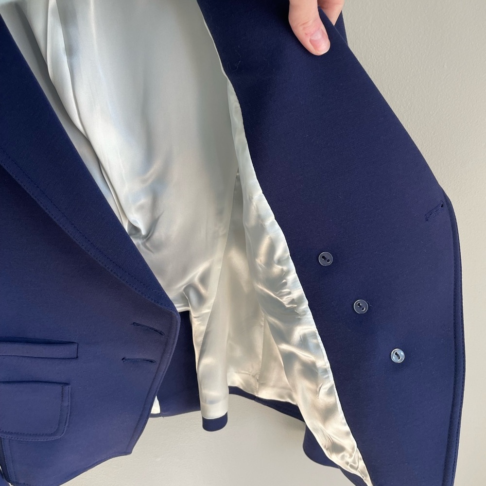 Smythe Asymmetrical Wrap Blazer - Navy Blue + Gold Buttons - Size 4 - Picture 16 of 16